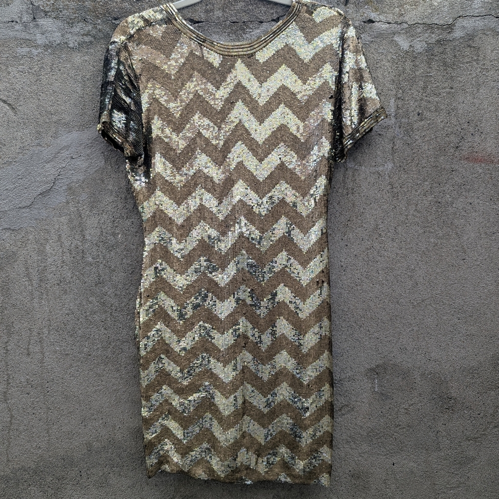 Naeem Khan Gold and Silver Sequin Mini Dress